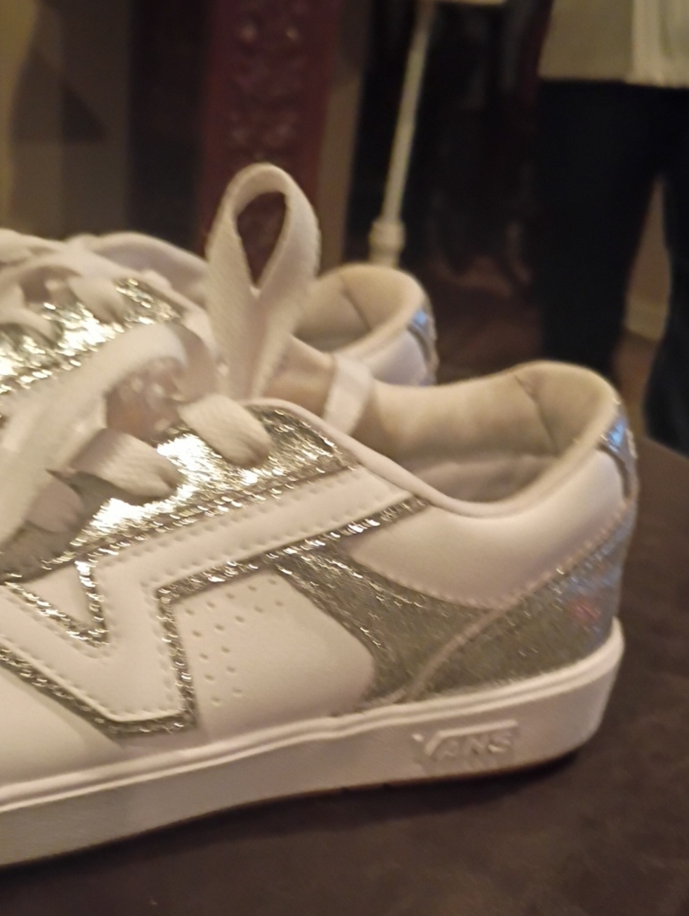 Vans Women's White and Silver Glitter Low-Top Sneakers - Picture 11 of 14